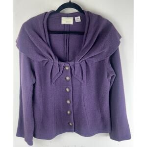 Guinevere 100% Wool Purple Shawl Collar Accent Cardigan Sweater Size XL Feminine